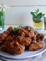 Spicy Buttermilk Fried Chicken with Bourbon Pecan Glaze