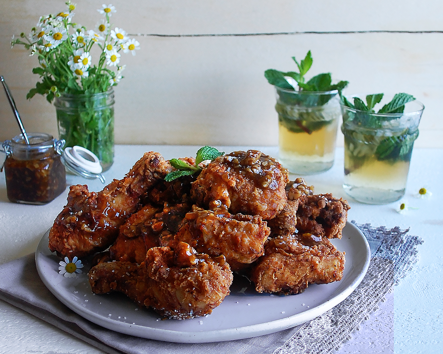 Spicy Buttermilk Fried Chicken with Bourbon Pecan Glaze