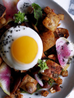 Harissa Kohlrabi Panzanella with Fried Eggs