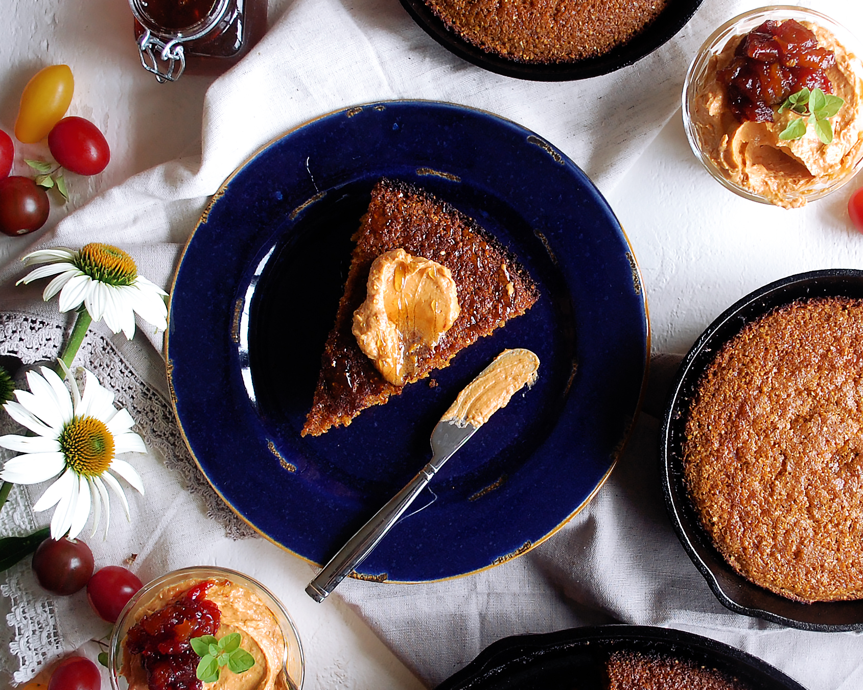 Burnt Honey Cornbread with Tomato Butter
