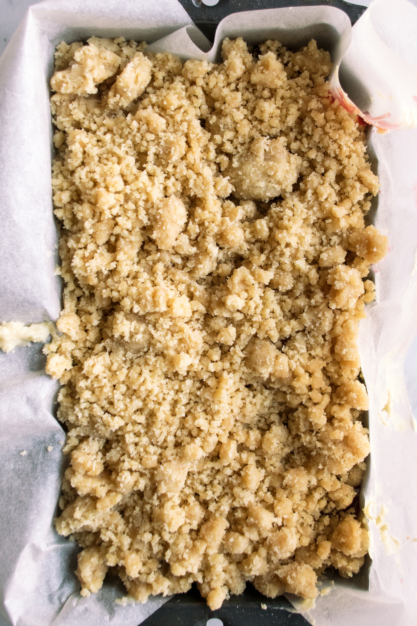 cake in the works with streusel on top