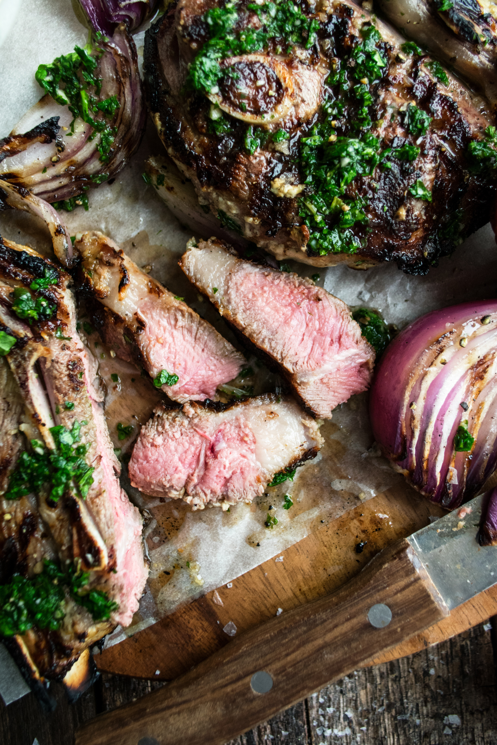 Grilled Lamb Chops with Mint Chimichurri