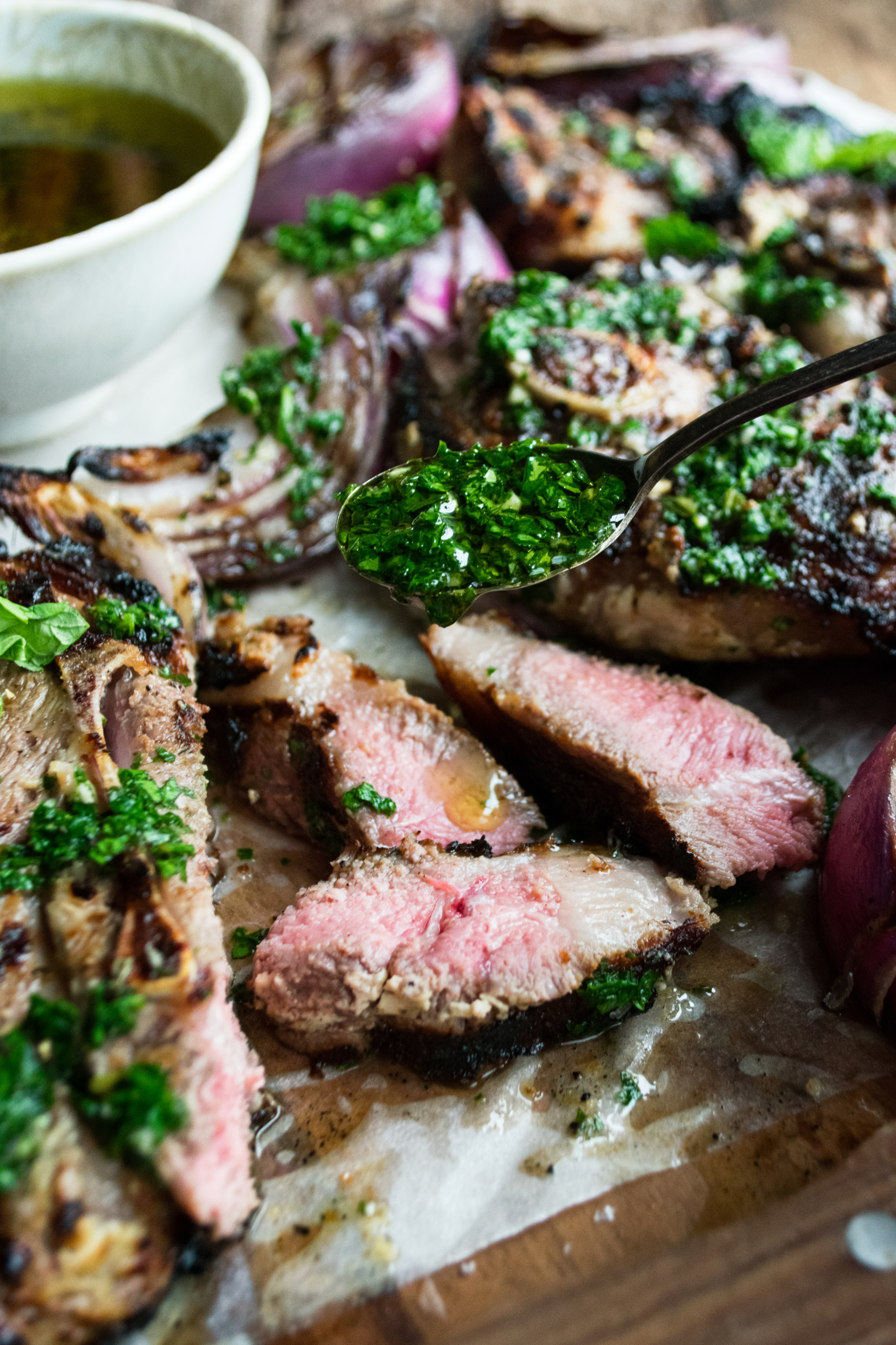 Grilled Lamb Chops with Mint Chimichurri