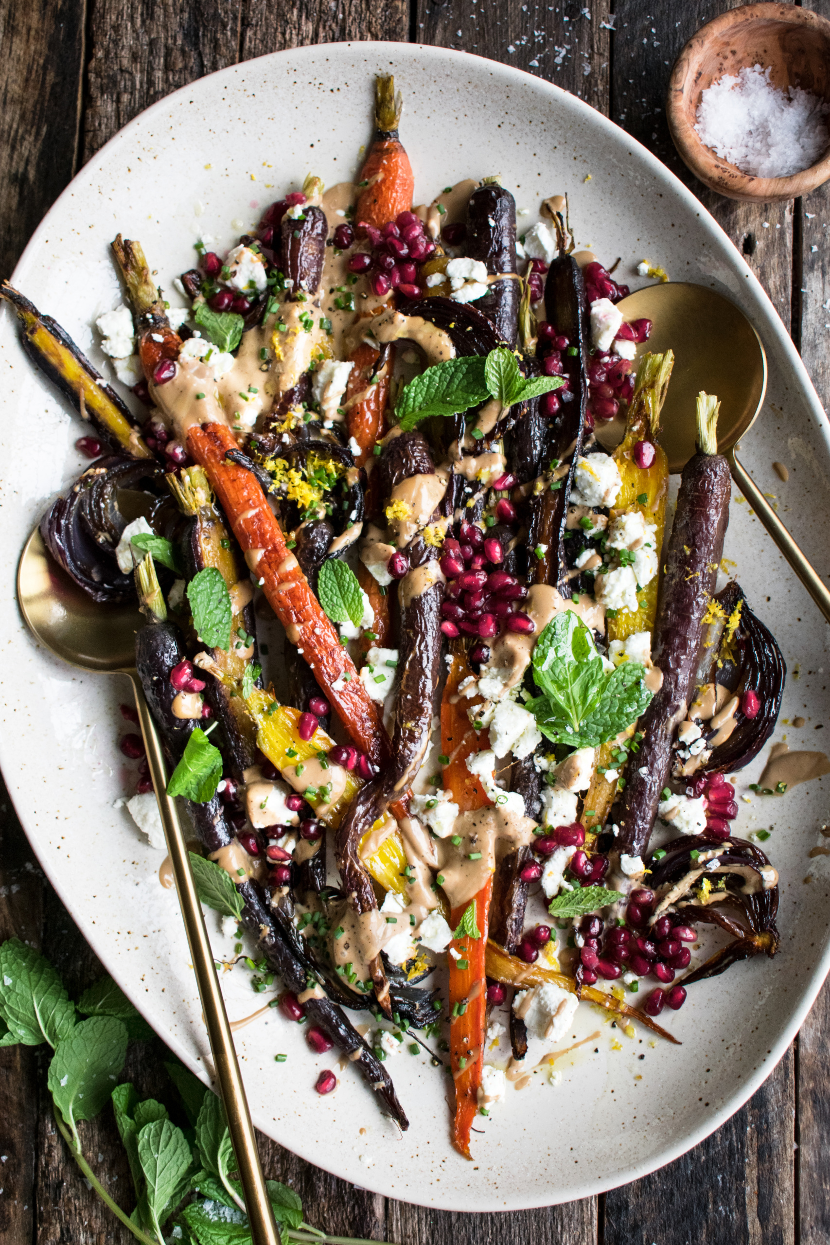 Roasted Carrots with Tahini Pomegranate Sauce