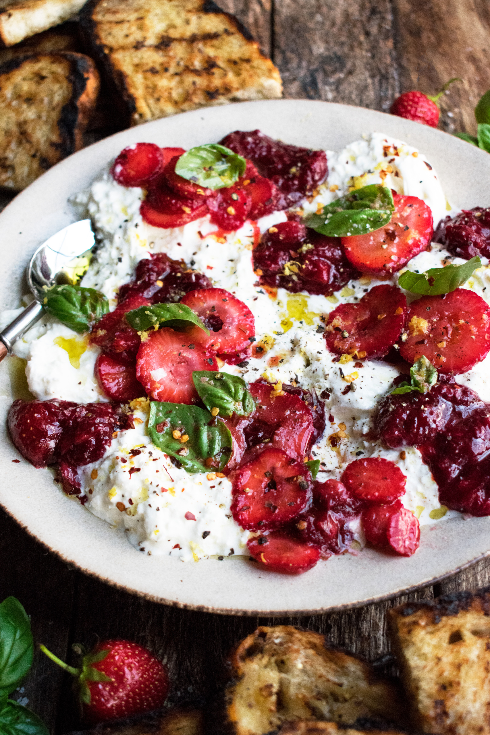 Burrata with Balsamic Strawberries & Basil
