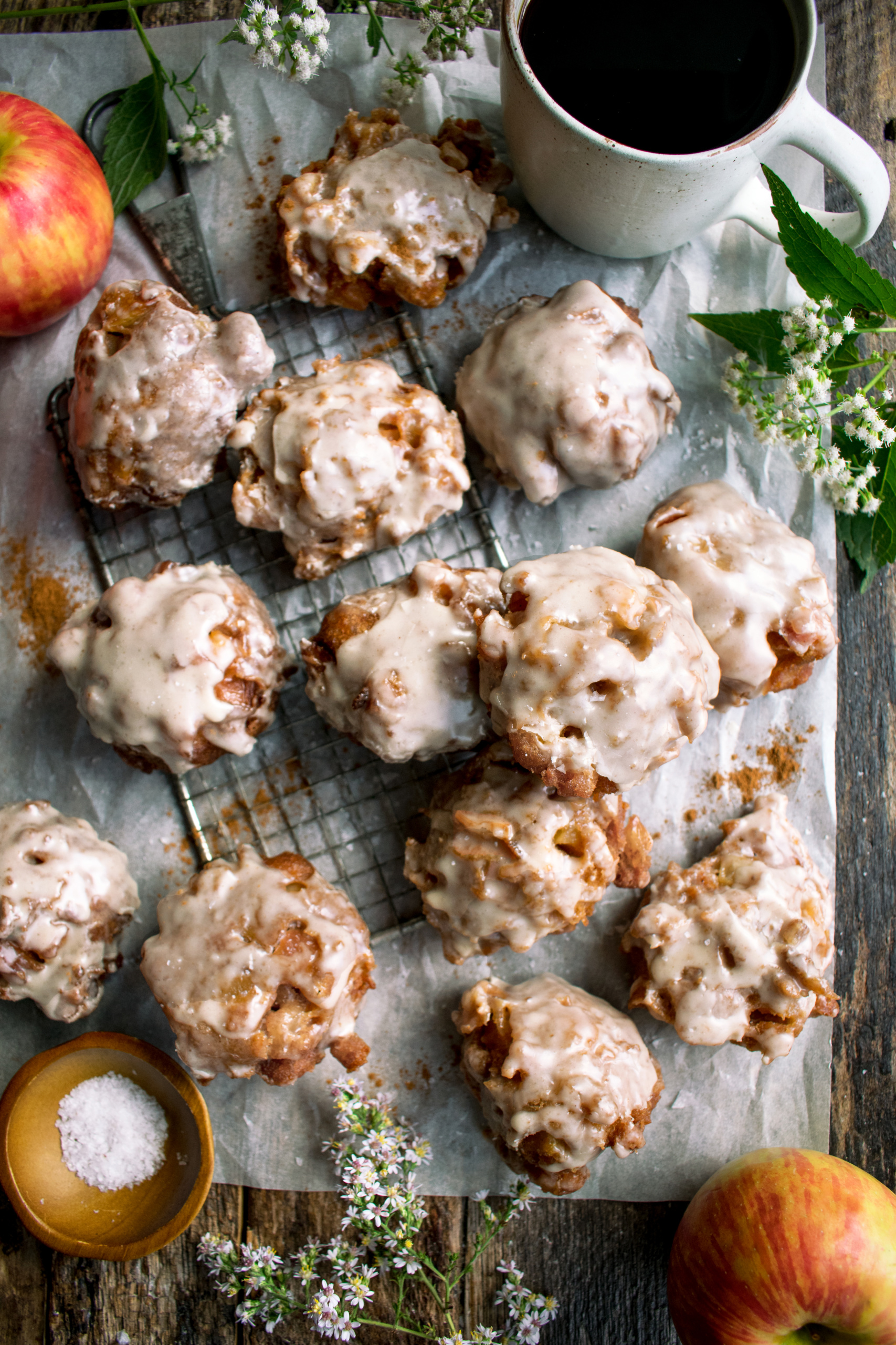 Apple Fritters with Salted Maple Glaze