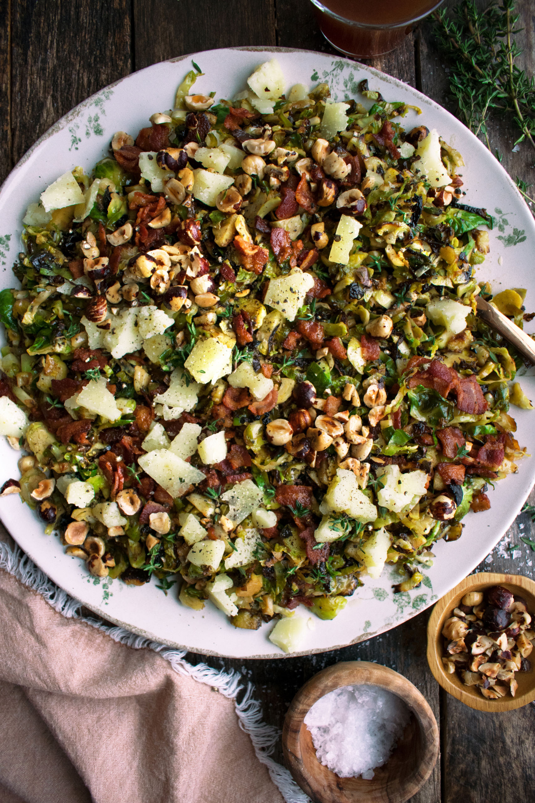 Shaved Brussels Sprouts with Bacon & Cider Syrup