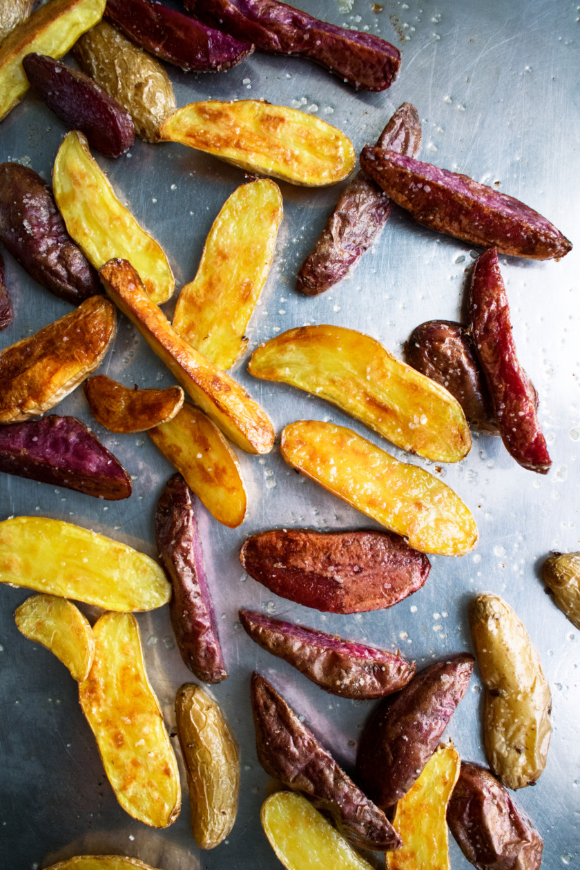 roasted potatoes on a sheet pan