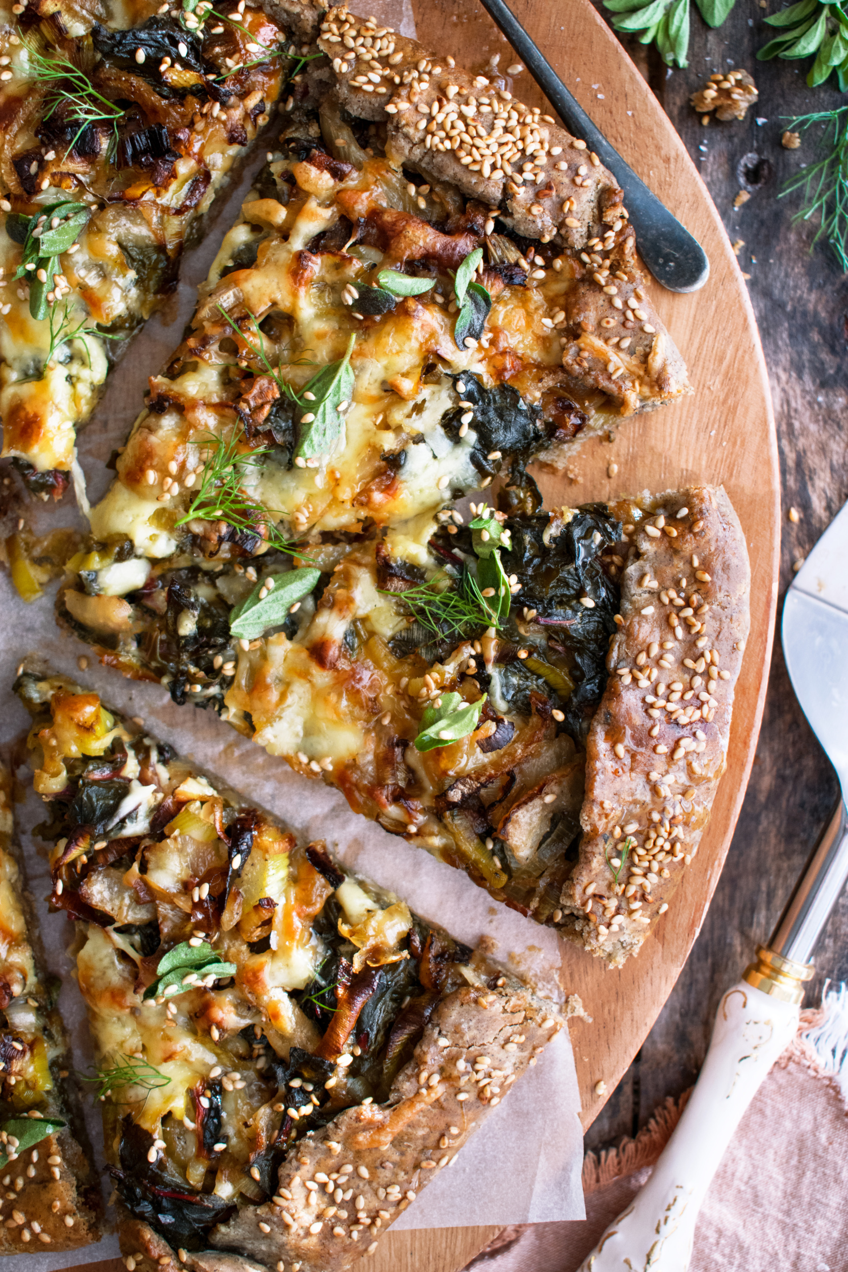 sliced winter vegetable buckwheat crostata