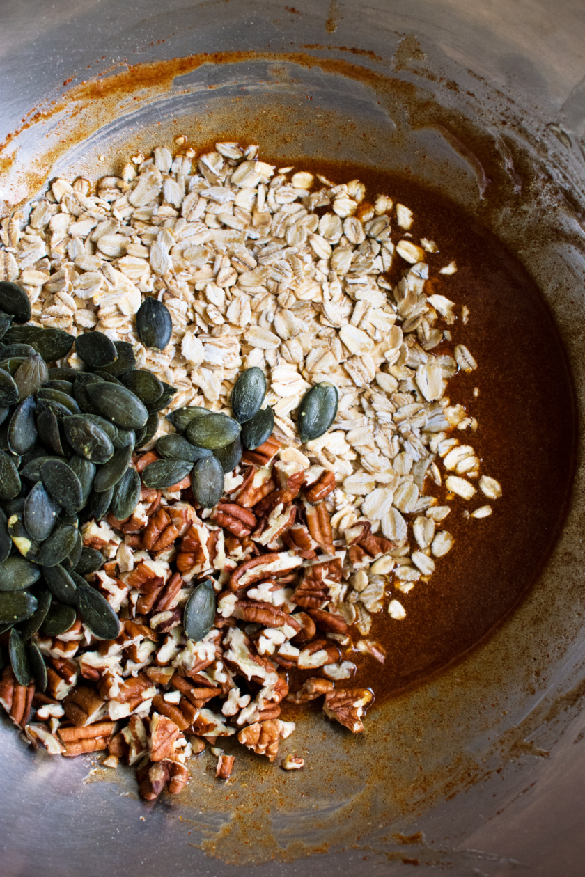 savory granola ingredients in a bowl